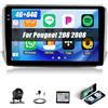 GOHHDL 4G+64G Autoradio Android Navi per Peugeot 208 2008 2012-2018 con Wireless Carplay Android Auto, Touch Stereo da 10.1 Pollici con GPS Navi WiFi GPS SWC FM RDS EQ AHD Retrocamera&Mic