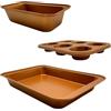 Relaxdays Set 3 pz., 6 Muffin, teglia arrosto, Antiaderente, Acciaio al Carbonio, 230°C, Rame