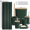 Clara Clark - Set di accessori da bagno, 20 pezzi, set di tende da doccia, scopino per WC, cestino della spazzatura e dispenser di sapone, colore verde.