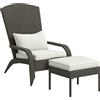 Outsunny Sedia da Giardino con Poggiapiedi e Cuscini Imbottiti, in Rattan e Acciaio, 64x82x89 cm, Grigio e Crema|Aosom