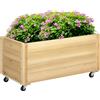 Outsunny Fioriera da Giardino con Foro di Drenaggio e Rotelle, in Legno di Abete, 89x48x47 cm|Aosom