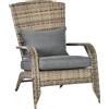 Outsunny Sedia da Giardino Adironrack con Braccioli, in Rattan e Acciaio, 64x80x90 cm, Marrone e Grigio|Aosom