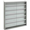 HOMCOM Bacheca Portaoggetti a 5 Ripiani Regolabili in Legno con Ante in Vetro, 80x9.5x83 cm, Bianco e Grigio | Aosom Italy