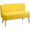 HOMCOM Divano 2 Posti in Tessuto Effetto Lino Senza Braccioli con Gambe in Legno, 117x56.5x77 cm, Giallo | Aosom Italy