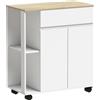 HOMCOM Carrello Cucina con Cassetto, Armadietto e 2 Ripiani Laterali, in Legno, 78x39.5x88.5 cm, Bianco e Rovere | Aosom Italy