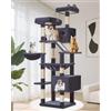 Taoqimiao Tiragraffi per Gatti, 180cm Stabile Tiragraffi per Gatti Adulti xxl con 2 Grotte,1 Amaca, 1 Cestini, 8 Pali Graffiatoi, 2 piattaforme, Materiale di Flanella Morbida, Grigio Fumo MS026LG