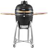 VEVOR Affumicatore a Carbone Rotonda Mobile da 45 cm, Affumicatore per Barbecue in Ceramica Griglia a Carbone Stile Kamado con 4 Ruote, Termometro Integrato, Ripiani Laterale per Esterno Giardino Nero