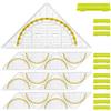 DYMHQ Set di 12 geometrie, triangolo, 15,7 cm, con funzione di triangolo, in plastica infrangibile, triangolo geospaziale trasparente con maniglia, righello triangolare, goniometro per scuola e ufficio