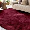XSIVOD Tappeto Salotto 120x160 Tappeto Camera da Letto Moderno e Morbido per Soggiorno a Pelo Alte Lavabile Fluffy Uni Effetto Pelliccia Senza Tempo Elegante Antiscivolo Facile da Pulire, Vino rosso