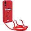YFSYLL Cover Compatibile con Samsung Galaxy A55 con Cordino,Custodia con Cordino Silicone Cover,Protezione Fotocamera,360°Anello Supporto,Porta Carte,Rosso