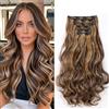 Gairyan Extension Capelli a Clip Ricci 6PCS 52cm Posticci per Capelli Finti Extension con Clip Capelli Naturali Sintetici Clip in Hair Extensions Ondulati Lungo Mossi, Marrone Medio & Biondo Scuro