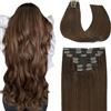 SURNEL Extension per capelli castani spessi con clip, capelli veri, lisci, colore 4 ciocche di capelli castani medi, 7 pezzi, 140 g, 35,5 cm, testa intera (7C #4-14)