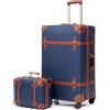 urecity Set di 4 valigie da viaggio vintage in pelle, leggere, stile retrò, con lucchetto TSA e 8 ruote (S-M-L-XL), Blu, S(14)+M(20), Stile vintage