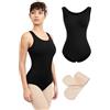DANSHOW Body da danza da donna, senza maniche, con calzamaglie, per adulti, Nero , M