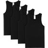 LAPASA Pacco da 4 Canottiere Intime a Costine 100% Cotone da Uomo Slim Fit Canotta Girocollo Allenamento Palestra M35 Nero M