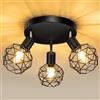 Aulaiyi Faretti da soffitto, Plafoniera a LED a 3 luci, Plafoniera per interni con attacco E14, Plafoniere con base rotonda, Faretto a LED da soffitto girevole a 350°, Nero (Senza lampadine)