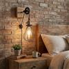 Alpinaluz Aplique da Parete Vintage FRUSTA con Paralume in Metallo Nero e Base in Legno, Sistema a Carrucola Regolabile, Portalampada E27, Cavo con Interruttore da 241 cm per Illuminazione Interna in