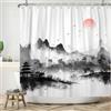 ASDCXZ Tenda da Doccia 180 x 200 cm, Stile Cinese Inchiostro e Lavaggio Pittura Montagna Tramonto, Poliestere Impermeabile per Vasca da Bagno con 12 Ganci