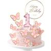 exatta 13pcs Happy 1st Birthday Butterfly Candles Cake Topper,Rosa Numero 1 Candela con Farfalla Glitterata Topper,Decorazioni per Torta per il 1° Compleanno Delle Ragazze
