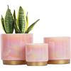 Gepege Vasi per piante da interno rosa per piante, fioriera in ceramica con foro di drenaggio, 15,2 cm + 12,7 cm + 10,2 cm. Vaso per fiori di orchidee succulente - Smalto arcobaleno perlato