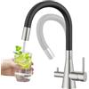 DAYONE - Rubinetto da cucina a 3 vie, nero flessibile, 3 in 1, miscelatore per filtro dell'acqua ad osmosi, girevole a 360°, con tubo soft-touch, rubinetto per acqua potabile con doppia leva