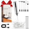 Weiongppy Montalatte elettrico USB ricaricabile, montalatte portatile a mano in acciaio inox con 5 fruste, design impermeabile per caffè latte cappuccino e bevande