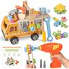 Fozcmisw Banco da lavoro per bambini con cassetta degli attrezzi, camion in legno, 40 pezzi