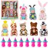 JOAASU Bambole Set, 8 Pezzi Bamboline Piccole, Bambole per Bambina con 8 Bottiglia, Vestiti Intercambiabili, Bambole Familiari in Gel di Silice Set, per Bambini Ragazzi Ragazze