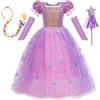 Belle & Moana Vestito Carnevale Rapunzel Bambina, Costume da Principessa Rapunzel Bambina con Accessori per feste di compleanno, festa, divertimento, Halloween e cosplay 3-4 anni