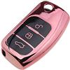 The Lord of the Tools Cover per chiave auto in TPU con 3 pulsanti per auto Cover Cover Shell a prova di caduta rosa compatibile con Ford Focus Fiesta C-Max Kuga Mondeo MK4
