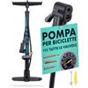 AARON Sport One Pompa a Pavimento per Bicicletta, Alta Pressione con manometro per Tutte Le valvole per Bici elettrica, Mountain Bike, da Corsa