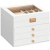 HOOBRO Scatola Portagioie 4 Livelli con Coperchio in Velluto e Finestra in Acrilico, 3 Cassetti, per Collane Orecchini Bracciali Anelli Orologi, Bianco EWT27JB04