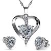 DEPHINI - Set di gioielli Collane cuore con orecchini - 925 argento doppio cuore pendente per le donne - Cubic Zirconia - Rodio placcato