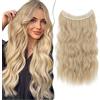 SEGO Lunga Extension Capelli Filo Invisibile Estensioni Capelli Finti Per Treccine Mossi Sintetiche Posticci Per Capelli Ondulati Ricci Donna 60 cm Miscela d'oro Biondo Candido