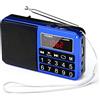 PRUNUS J-429 Radio Portatile FM/AM(MW). Radiolina Portatile Ricaricabile con Pulsante Grande e Ampio Display. Supporto USB/AUX/TF Card,Memorizza le Stazioni Automaticamente (Blu)