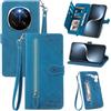 MOJIA Custodia Portafoglio per Honor Magic7 PRO/Magic 7 PRO, Pelle PU Flip Cover per Telefono con Guscio Interno in TPU, Multifunzione Porta Carte con Cinturino Polso. Blu