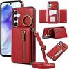 YANJIEER ESONG Cover per Samsung Galaxy A34 5G Portafoglio Case con Cordino Cinturino e Ring,Custodia A Libro In Pelle Flip Cerniera,Caso per Donna Con Porta Carte,Magnetica,Supporto Rosso
