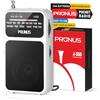 PRUNUS J-555 Radio Portatile Ricaricabile, Mini Radiolina Portatile FM/AM Supporta Batterie Sostituibili (AAA), con Jack/Clip Posteriore, per Camminare,Correre,Pescare (Bianco)