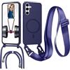 FERLAN Cover con Cordino per Samsung Galaxy A24 Cover Magnetica, Cover in Silicone TPU Morbido Corda Collana Necklace Regolabile Stylish con Catena Ultra Sottile Case, Blu navy