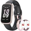 BOALZETD Smartwatch Donna Uomo, 1,47'' Orologio Smartwatch Piccolo con 24/7 Cardiofrequenzimetro, Sonno, Contapassi, Orologio Fitness Resistente 3 ATM Include 3 Cinturini per Android iOS, Oro rosa/Nero