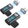 HanCenDa Adattatore Magnetico Tipo C PD 240W 2Pack, Adattatore USB C a USB C 24Pin Destro con Tensione, Corrente e Potenza Display LED Intelligente, Video 40Gbps 8K 60Hz per iPhone 17/16/15, Steam