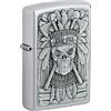 Zippo Accendino antivento con teschio indiano, cromato satinato, emblema, ricaricabile, riutilizzabile, design antivento, confezione regalo, made in USA