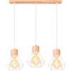 TOKIUS 3 Lampade a Sospensione Apparecchio di Illuminazione Industriale E27 Plafoniera Vintage Lampadario Paralume in Metallo e Legno Ø160mm Retrò Per Soggiorno Cucina Camera da Letto (barra 50cm di