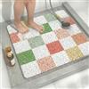 BLESWIN Tappetino Doccia Antiscivolo Quadrato 60x60 cm con Drenaggio, Tappeto Bagno Antiscivolo Morbido, Tappetino da Bagno Antimuffa ad Asciugatura Rapida per Famiglie a Quadri Multicolori