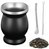 ARCPNRT Yerba Mate Cup, Set di Tazze in Acciaio Inox, con Cannuccia e Spazzola per la Pulizia, a Doppia Parete, 230 ml, per uso Domestico, Ristorante e Hotel, da Regalare Agli Amici, Nero