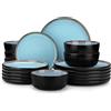 vancasso AMBER Servizio Piatti per 6 Persone, Set Piatti Moderni 18 Pezzi in Gres - 6 Piatti Piani, 6 Piatti Dessert e 6 Ciotole Cereali - Adatto per Lavastoviglie e Microonde - Smalto Blu
