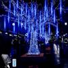 WoskjXas Solari Luci Meteoriche, 30cm 10Tubi 240LEDs Luci di Natale da Esterno, Pioggia Luci Stringa, Luci a Corda Solare Impermeabile con Telecomando per Decorare Casa, Giardino, Recinzione