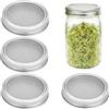 PLUSHCEWT Set di 4 coperchi in acciaio inox, 86 mm, coperchio in vetro germinato con colino per crescione, adatti per barattoli di conserve, ideali per germogli, crescioni e semi