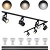 Bravsekai Set di Illuminazione LED Nero Regolabile di Luminosità Bravsekai, Testa per Binario GU10 10W 3CCT con 2x1m Binario Tipo H, 3000K/4000K/6000K Regolabili, Faretti da Soffitto Commerciali con 6 Lampade G