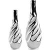Yundu Set di 2 vasi in ceramica, bianco con argento, decorazione moderna per la casa, soggiorno, fiori secchi, 35,6 x 15,2 x 15,2 cm